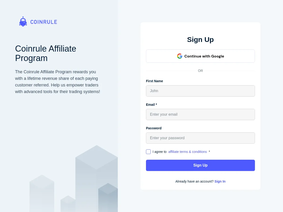 Coinrule Affiliate Program Screenshot