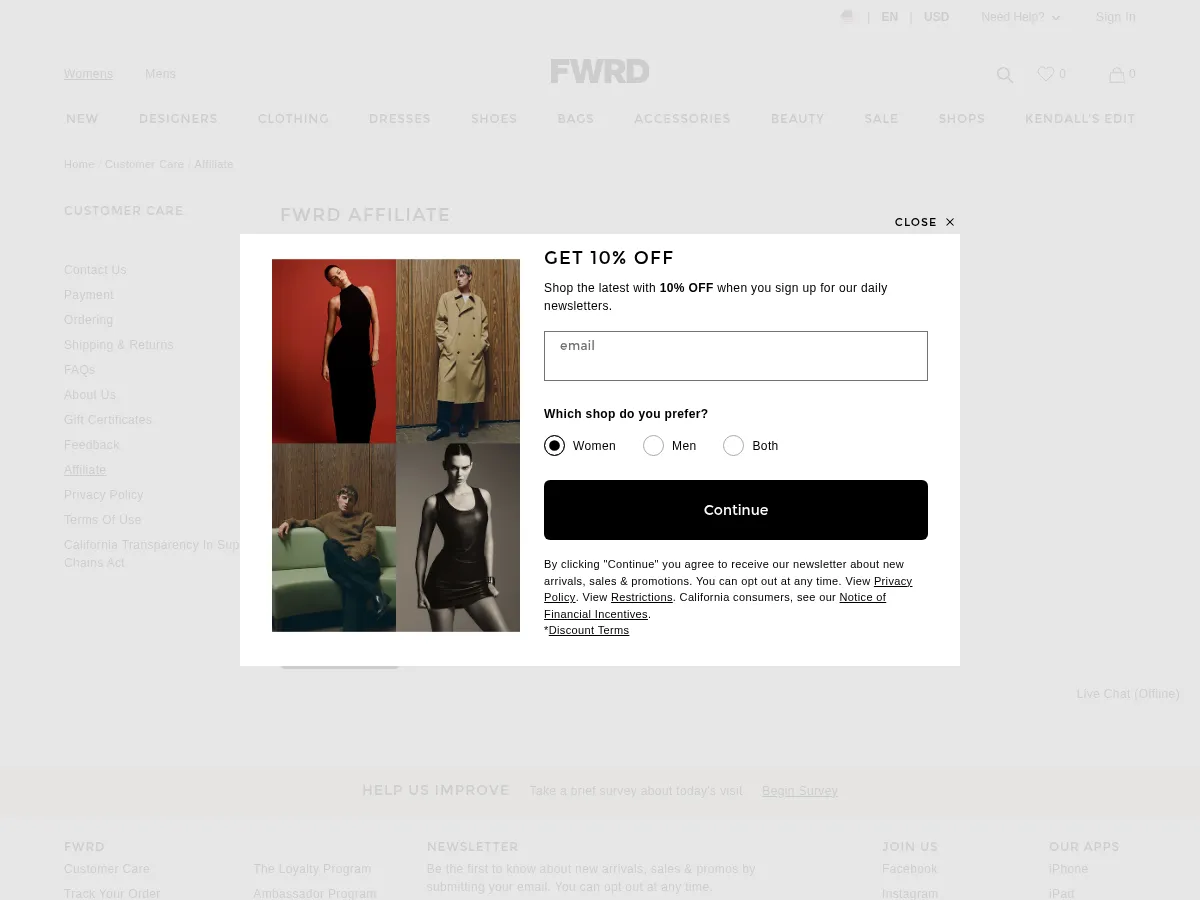 FWRD Affiliate Program Screenshot