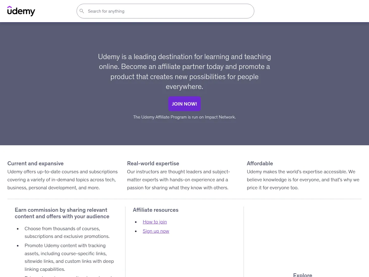 Udemy Affiliate Program Screenshot